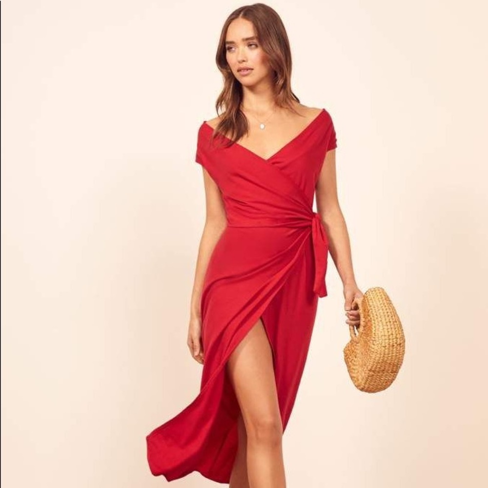 Reformation Sage Dress in Cherry Red - XS